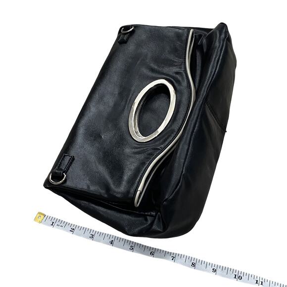 Barneys New York Black Leather Fold-Over Clutch / Shoulder Bag (Missing Strap) - Picture 7 of 8